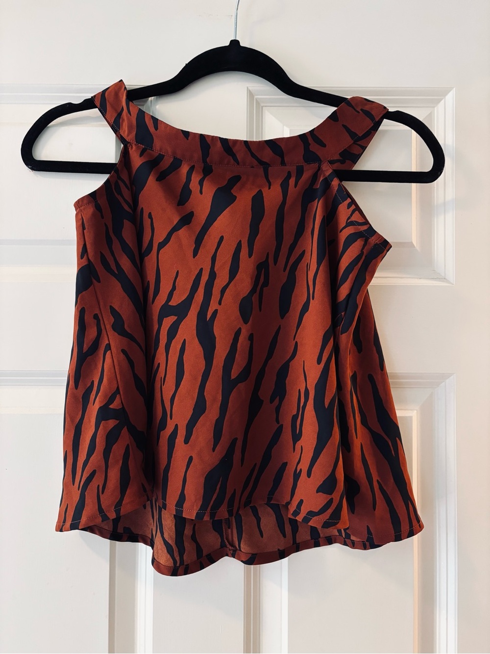 Rust Brown and Black Tiger-Print Sleeveless LeLis Women's Top sz M